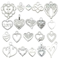 Set di 20 ciondoli a cuore in argento con ali d'angelo per creazione gioielli fai da te - Stile Cuore Argento Lucido (SN921)