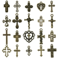Set of 20 vintage bronze hollow cross pendants for DIY jewelry making and crafts - Cross Style / Antique Bronze