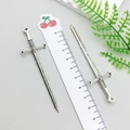 Pair of antique silver alloy long sword pendants with cross guard details and ruler scale - Antique Silver Sword (8074)