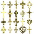 Set aus 20 antiken goldenen Kreuzanhängern für DIY-Schmuckherstellung und Halsketten - Gemischte 20 Antikgold Kreuz-Serie (SN906)