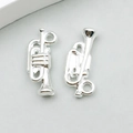 Pendentifs trompette en alliage argenté avec anneau pour fabrication de bijoux DIY - Trompette (20917) / 1 Pièce (17x7mm) / Argent Brillant