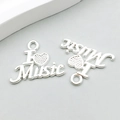 Pendentif I Love Music en alliage argenté avec lettres évidées pour bijoux DIY - Lettre de Musique de Coeur (20919) / 1 Pièce (15*20mm) / Argent Brillant