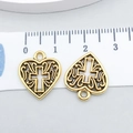 Golden heart-shaped镂空十字架 pendant charm measured at 1.8cm for DIY jewelry making - Hollow Heart Pattern Cross Antique Gold 16x14mm (20370)