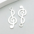 Pendentifs clé de sol en argent poli avec connecteurs à boucle simple et double - Clé de Sol (20922) / 1 Pièce (10*25mm) / Argent Brillant