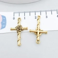 Golden cross alloy pendant with embossed rose and vine details for DIY jewelry - Rose Cross Antique Gold 26x15mm (20376)