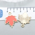 Detailed view of red maple leaf alloy pendant with golden back and size scale measurement - Orange Enamel Maple Leaf (14253)