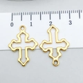 Polished gold finish alloy cross pendants in hollow design for DIY jewelry making - Hollow Cross Antique Gold 21x15mm (20379)