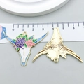 Detail of colorful enamel bull skull pendant with floral patterns and measurement scale - Blue Flower Pointed Horn Bull Head (20302) / 35*45mm