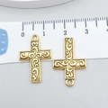 Golden vintage hollow cross alloy charms with vine engraving, 2.5cm size for DIY jewelry - Patterned Cross Antique Gold 22x15mm (20380)