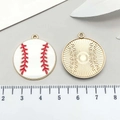 Detail of baseball pendant charm showing red stitching enamel and golden sunburst back - Enamel Baseball Style (19030) / Large / White