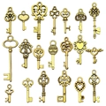 18-piece set of antique gold hollow heart key charms for DIY jewelry making - Antique Gold Key Series (SN923)