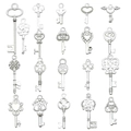 Set of 20 silver alloy heart and owl key pendants for DIY necklaces and jewelry making - Mixed Style Series (SN926) / Bright Silver