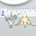 Colorful floral bull head alloy pendant for DIY jewelry making with gold-plated finish - Blue Flower Crooked Horn Bull Head (20305) / 35*45mm