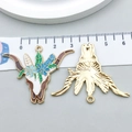 Bohemian style colorful flower bull skull pendant in white and gold finish for DIY jewelry - Brown Flower Crooked Horn Bull Head (20306) / 35*45mm