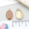 Brown enamel oval pendant with vintage gold finish for DIY jewelry and earrings - Enamel Coffee Bean