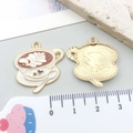 Coffee cup enamel alloy pendant with heart latte art and golden textured back - Light Yellow Enamel Coffee Cup