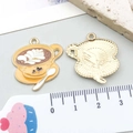 Orange coffee cup enamel pendant with spoon for DIY jewelry making and crafts - Yellow Enamel Coffee Cup