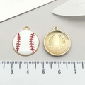 White baseball enamel charm with red stitching and gold metal back for DIY jewelry - Enamel Baseball Style (19633) / Small / White