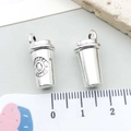Silver coffee cup pendant charm with logo and ring for DIY jewelry making 1.8cm - Antique Silver Coffee Cup