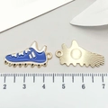 Blue and gold enamel soccer cleat charm with metallic textured back for DIY jewelry - Enamel Baseball Shoe Style (19640) / Blue