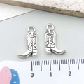 Pair of vintage silver alloy cowboy boot charms for DIY jewelry making and crafts - Antique Silver Boots (14033) / 11*18mm
