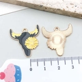 Enamel cow head charm with daisy detail for DIY jewelry making in black and yellow - Black Enamel Bull Head with Flower (21138) / 25*24mm