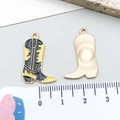Pair of black and yellow enamel western cowboy boot pendants for jewelry making - Black Enamel Boot (21139) / 26x16mm