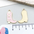 Pink enamel cowboy boot charm with white star and gold plated back for DIY jewelry - Pink Enamel Boots (21153) / 23x16mm