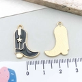 Golden and black cowboy boot alloy pendant charms with star detail and textured back - Black Enamel Boots (21154) / 23x16mm