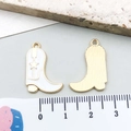 White enamel western cowboy boot pendant charm with gold finish and star detail - White Enamel Boots (21155) / 23x16mm