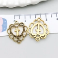 Vintage-Gold Herzanhänger mit Kreuzdetail für DIY Halsketten und Armband-Zubehör - Antikgold Herzkreuz (20366)
