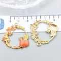 Enamel pumpkin and maple leaf wreath charm for DIY jewelry with gold metal base - Orange Enamel Pumpkin Wreath (20287)