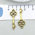 Vintage gold hollow clover key pendant with scale for DIY jewelry making - Antique Gold Key (11369)