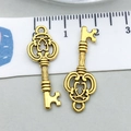 Antique gold heart key charms for DIY jewelry making, 31mm hollow metal pendants - Antique Gold Key (11370)