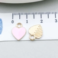 Pink heart enamel and golden leaf charms for DIY jewelry making shown with measurement - Pink Enamel Heart (11023) / 10x12mm