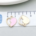 Pink enamel heart pendant with crackle effect and gold hollow charm for DIY jewelry - Pink Enamel Heart (11885) / 14x15mm