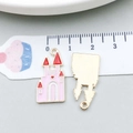 Pink enamel castle charm with red heart detail and ruler showing 2cm height - Pink Enamel Castle (12309) / 12x24mm