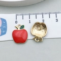 Front and back detail of red enamel apple charms for DIY jewelry making with ruler - Red Enamel Apple