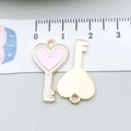 Pink heart-shaped key pendant with enamel finish and gold metal back for DIY jewelry - Pink Enamel Heart Key (12310) / 13x22mm