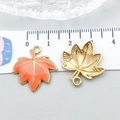 Enamel maple leaf pendant in orange and gold finish for DIY jewelry making - Orange Enamel Maple Leaf (20296)