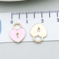 Pink enamel heart lock charm pendant for DIY bracelets with golden alloy texture base - Pink Enamel Heart Lock (14361) / 11x13mm