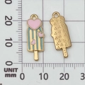 Pink heart ice cream charm pendant in pink enamel alloy for DIY jewelry crafting - Green Pink Enamel Heart Popsicle (14968) / 8x22mm