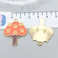 Golden tree charm pendant with orange enamel and detailed leaf patterns for DIY jewelry - Orange Enamel Maple Tree (20297)
