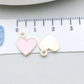 Pink enamel heart-shaped alloy pendant charm with golden metal edge for DIY jewelry - Pink Enamel Heart (15811) / 11x13mm