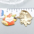 Thanksgiving Day colorful oil drip charm showing front and gold textured back views - Orange Enamel Envelope (20300)