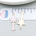 Pink heart star wand pendant charm with gold plating and enamel finish for DIY jewelry - Pink Enamel Magic Wand (17513) / 13x28mm