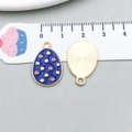 Dark blue enamel Easter egg alloy pendant with colorful dots and golden textured back - Red Polka Dot Egg (15144) / 14*22mm