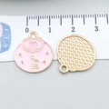 Pink heart key enamel charm in light gold finish for DIY jewelry necklaces - Pink Enamel Key (21115) / 18x17mm