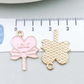 Pink heart pendant with bow and LOVE engraving in enamel alloy for DIY jewelry - Pink Enamel Heart Lollipop (21116) / 23x17mm