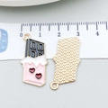 Chocolate bar charm for DIY jewelry with pink base and red hearts in enamel finish - Black Enamel Heart Chocolate (21117) / 25x14mm